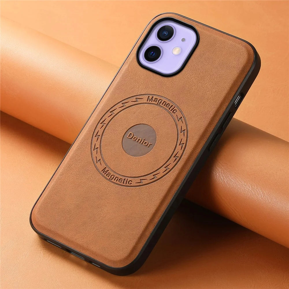 DENIOR A11 For iPhone 12 / 12 Pro Magnetic Case Retro PU+PC+TPU Shockproof Phone Cover - Brown - 5