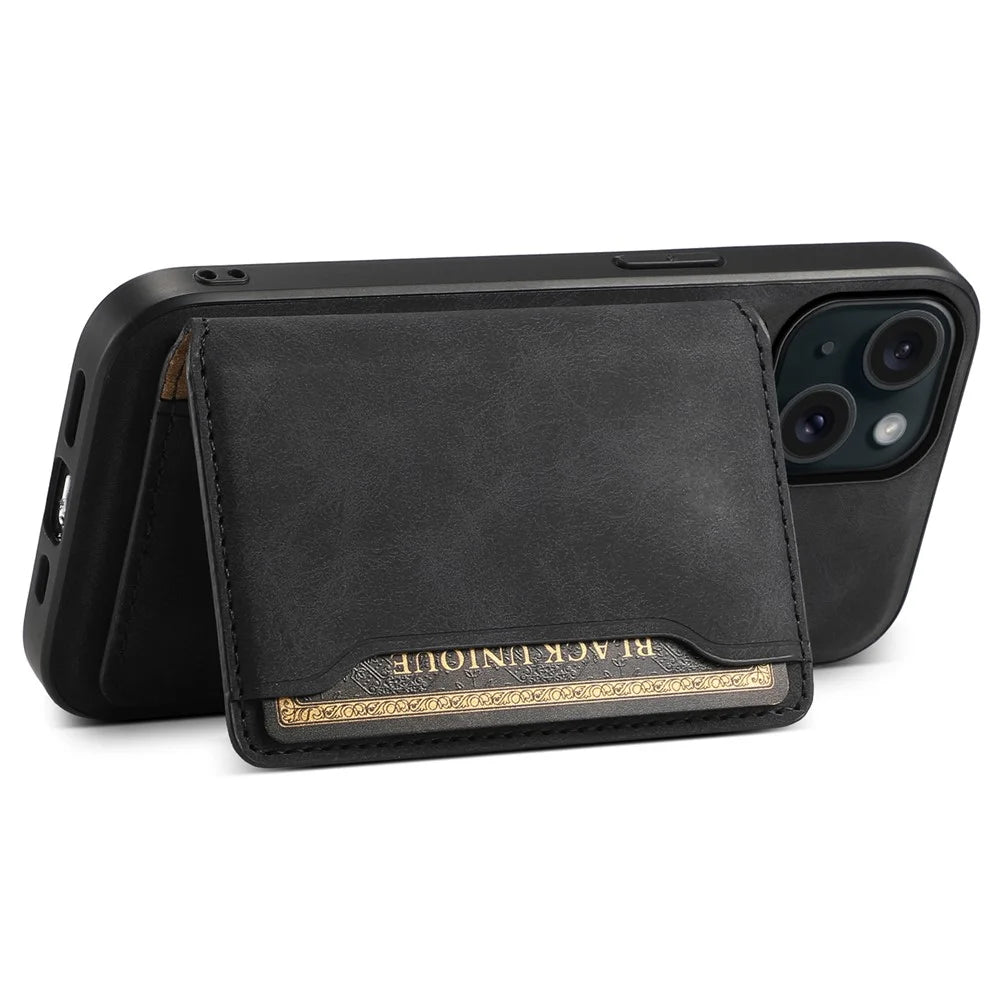 DENIOR D13 For iPhone 15 Plus Anti-Drop Magnetic Leather+TPU+PC Phone Cover with Card Bag - Black - 2