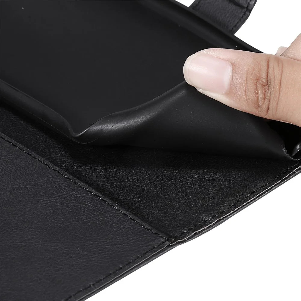 For iPhone 17e / 16e Case Solid Color Leather Mobile Cover Wallet Stand with Strap - Black - 5