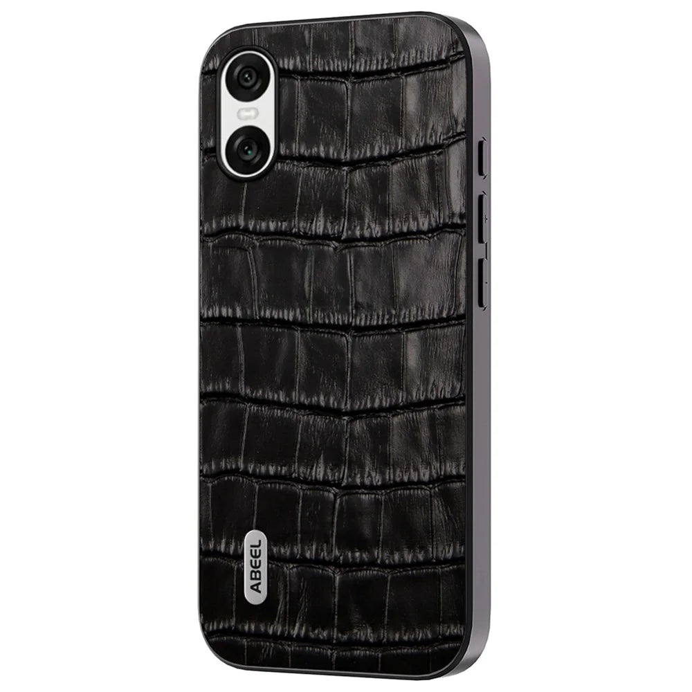 ABEEL For Sony Xperia 10 VI Cell Phone Cases Genuine Cow Leather+PC+TPU Drop-Proof Cover - Black - 1