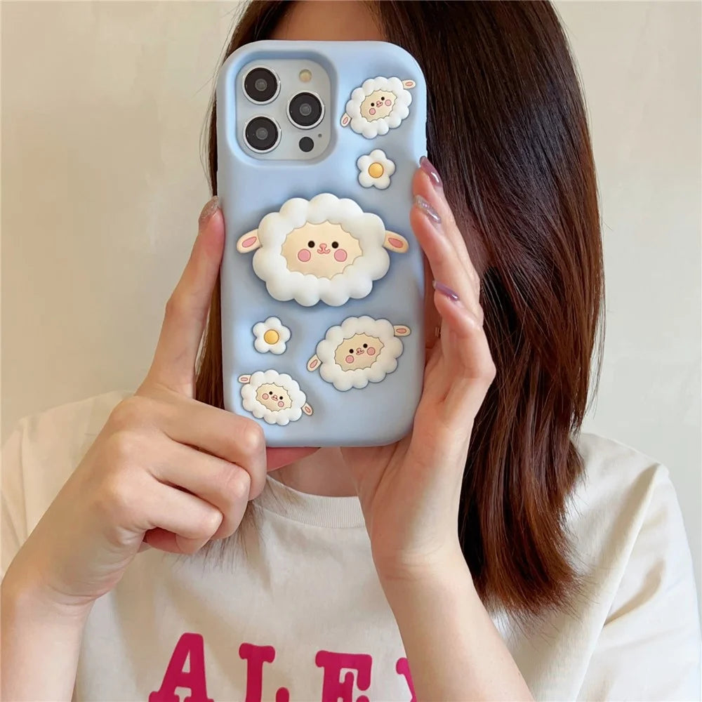Phone Shell for iPhone 15 Pro Max   Phone Case Sheep Shape Kickstand Silicone Phone Cover - 2