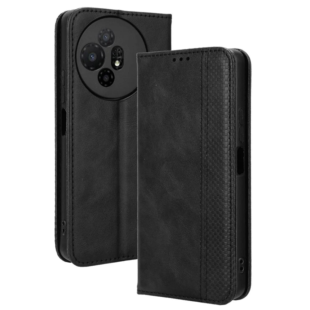 For TCL 50 XL 5G Case Retro PU Leather Wallet Phone Cover with Viewing Stand - Black - 1