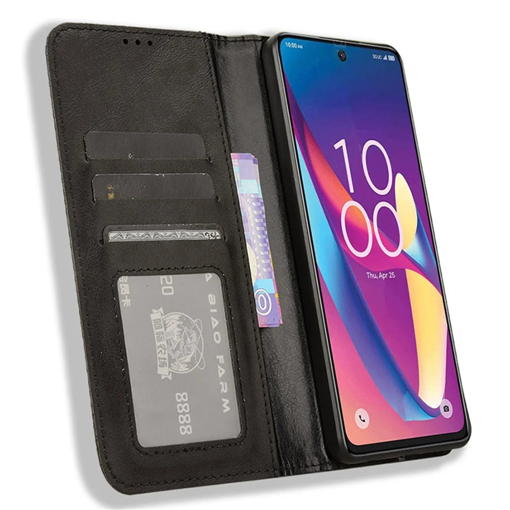 For TCL 50 XL 5G Case Retro PU Leather Wallet Phone Cover with Viewing Stand - Black - 2