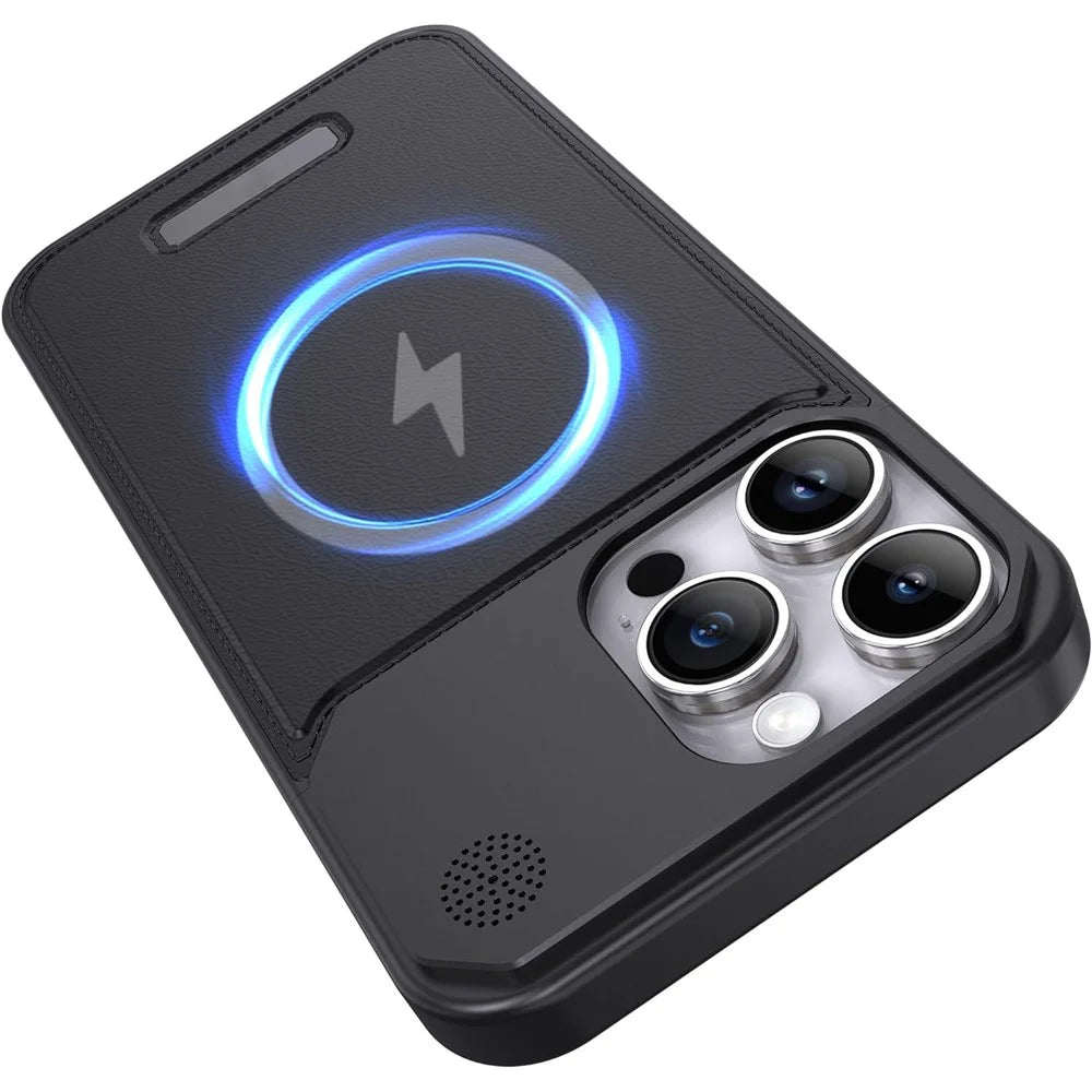 For iPhone 13 Pro Max Magnetic Case Leather+Aluminium Alloy Borderless Aromatherapy Phone Cover - Black - 2