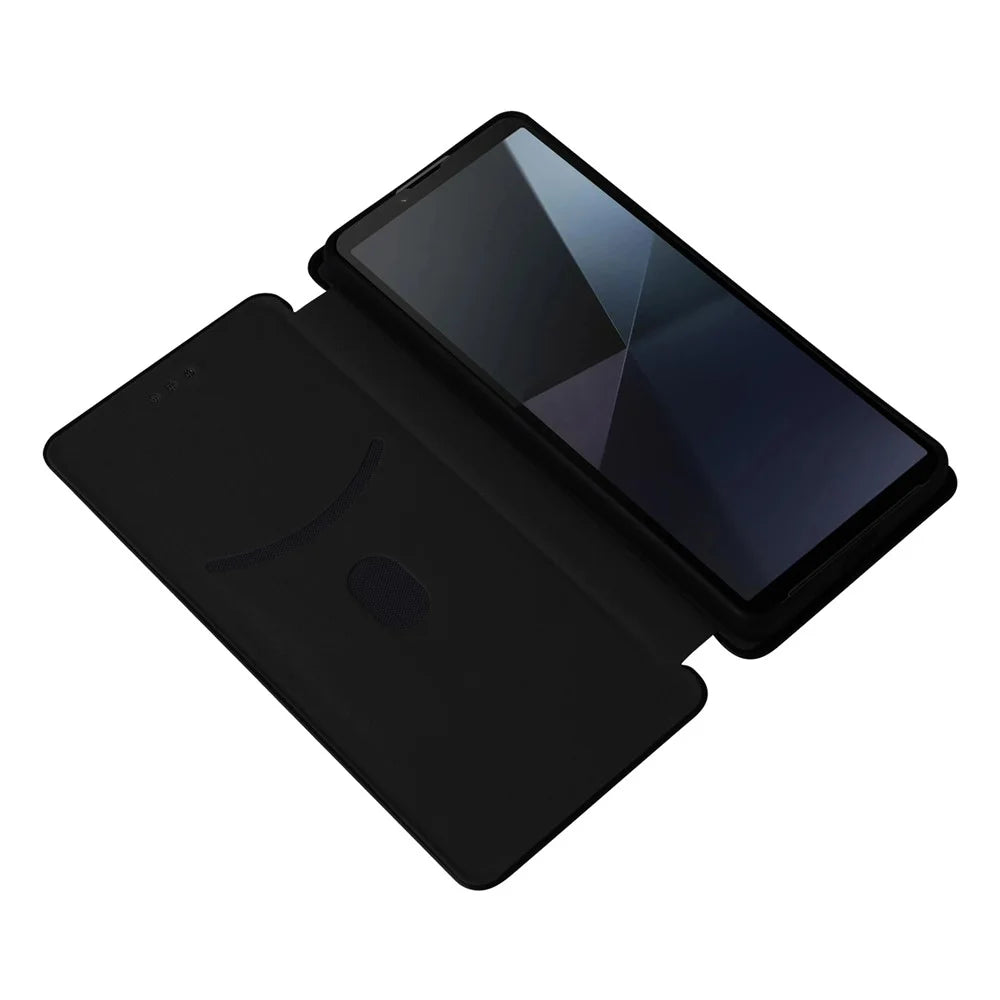 For Sony Xperia 10 VI Case with Card Holder Carbon Fiber Texture Leather Phone Cover - Black - 2