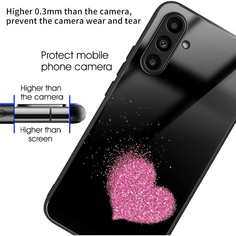 For Samsung Galaxy S24 Case Pattern Printing TPU+Tempered Glass Hybrid Phone Cover - Heart - 2