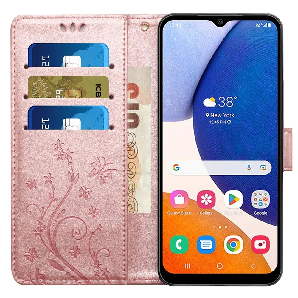 For Samsung Galaxy Xcover6 Pro 5G Wallet Phone Case Butterfly Floral Leather Flip Cover - Rose Gold - 2