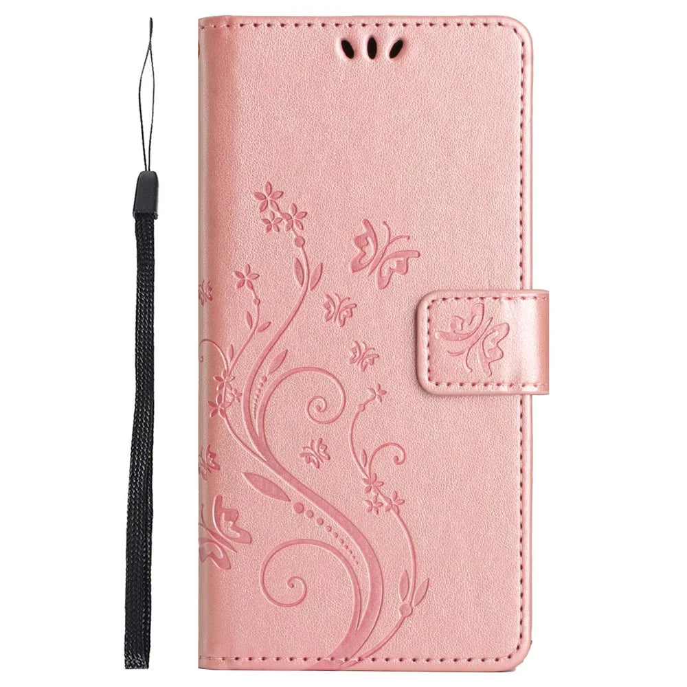 For Samsung Galaxy Xcover7 Case Leather Wallet Stand Phone Cover Butterfly Pattern - Rose Gold - 6