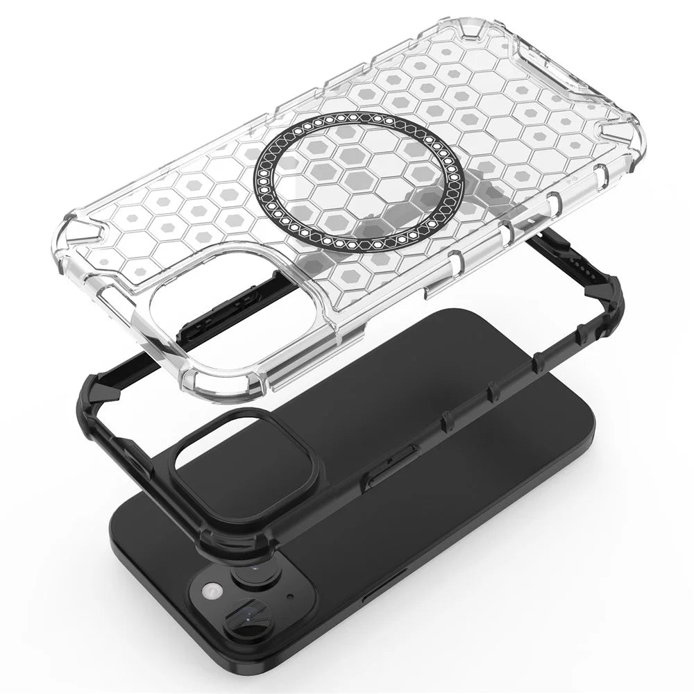 For iPhone 15 Case Honeycomb Design Magnetic TPU+PC Phone Cover - Red - 2