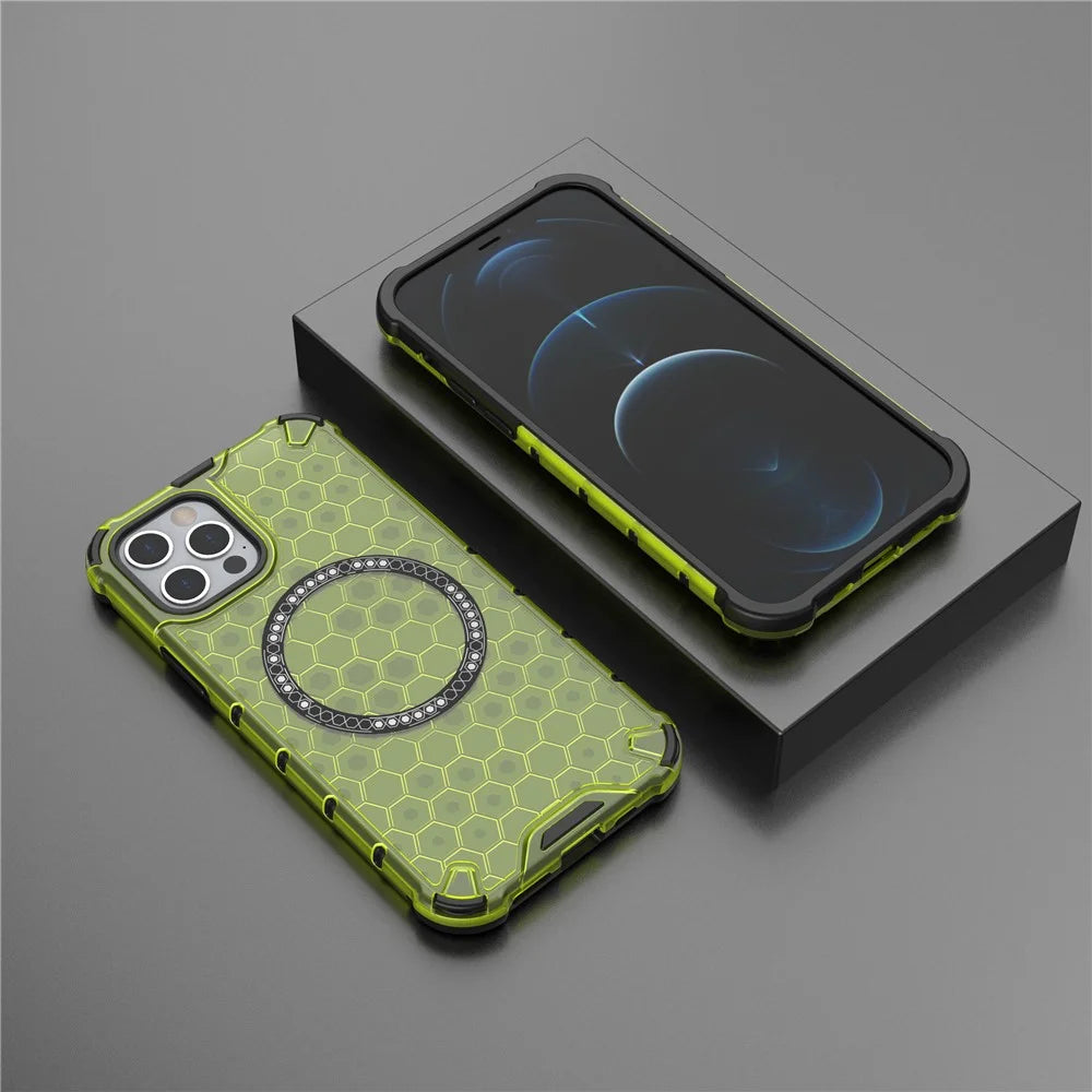 For iPhone 12 / 12 Pro Magnetic Case Honeycomb Anti-Drop TPU+PC Phone Cover - Green - 6