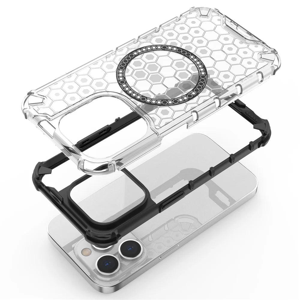 For iPhone 14 Pro Magnetic Phone Case Honeycomb Design TPU+PC Back Cover - Green - 2