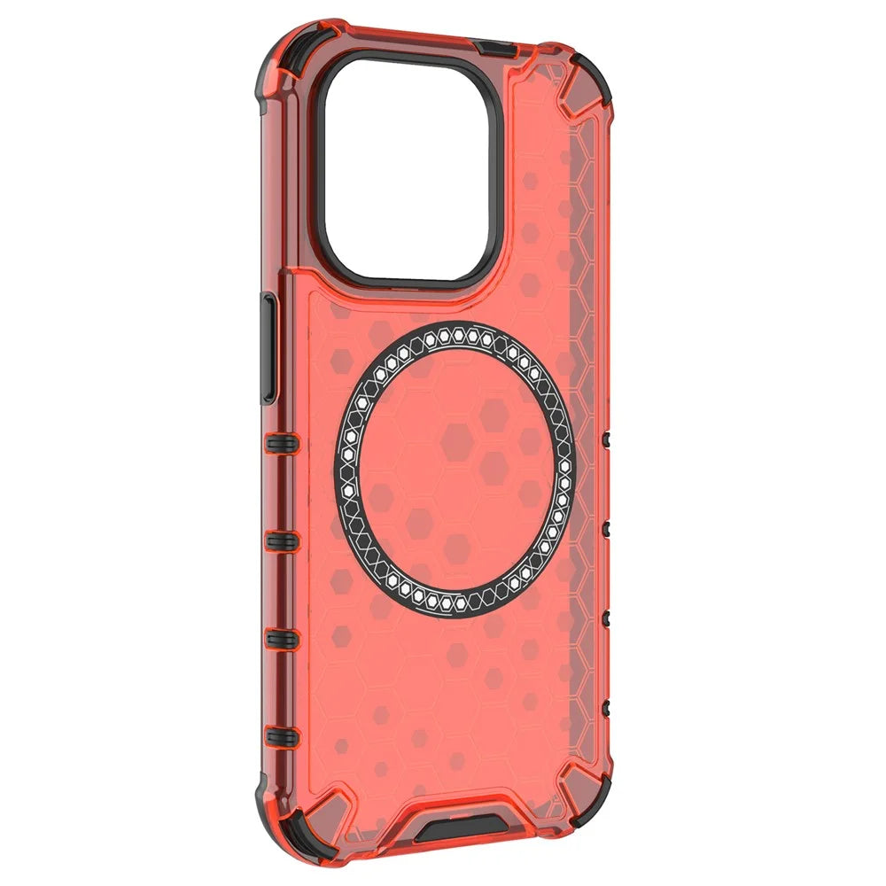 For iPhone 15 Pro Magnetic Case Honeycomb Texture TPU+PC Anti-Drop Phone Cover - Red - 3