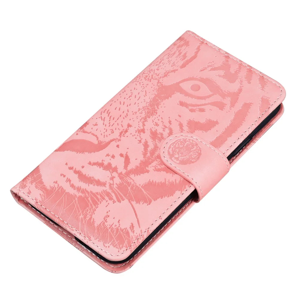 For iPhone 17e / 16e Case Wallet Style Tiger Pattern PU Leather Phone Cover - Pink - 4