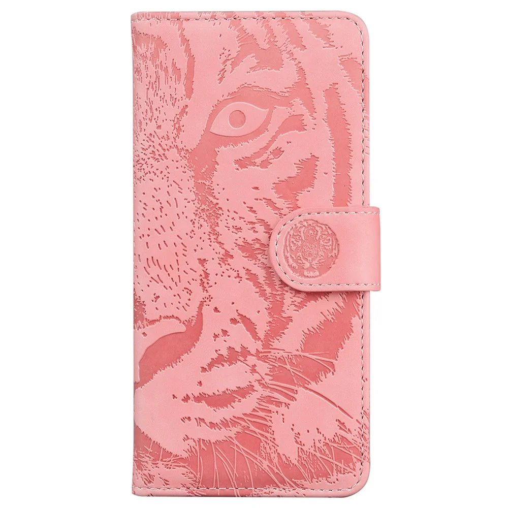 For iPhone 17e / 16e Case Wallet Style Tiger Pattern PU Leather Phone Cover - Pink - 6