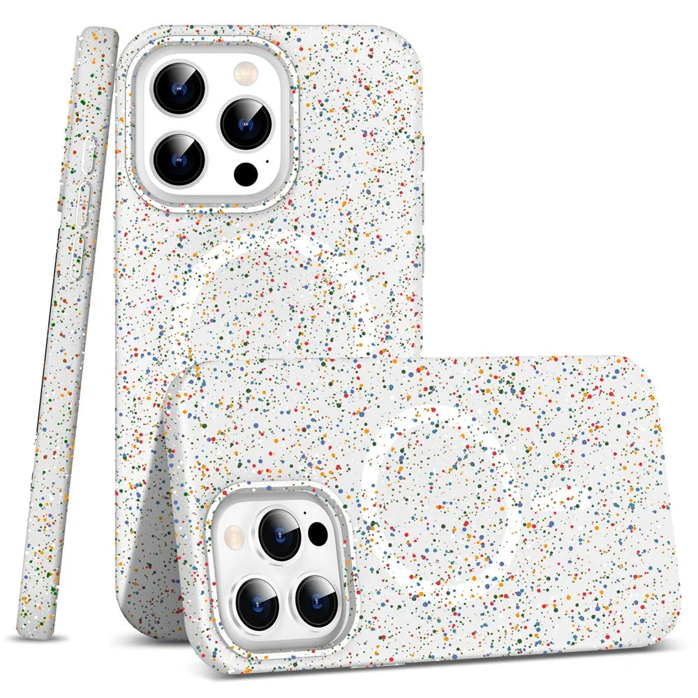 For iPhone 15 Pro Magnetic Phone Case Colorful Spots Matte Hard PC Back Cover - White - 1