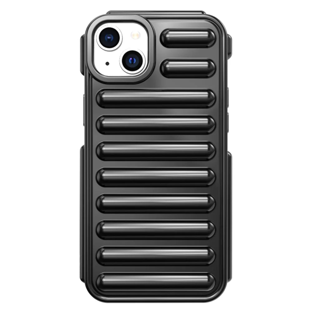 Capsule Series for iPhone 15 Plus TPU Case Ribbed Mobile Phone Protective Cover - Black - 1