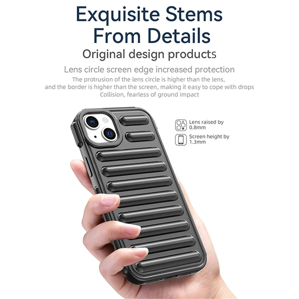 Capsule Series for iPhone 15 Plus TPU Case Ribbed Mobile Phone Protective Cover - Black - 2