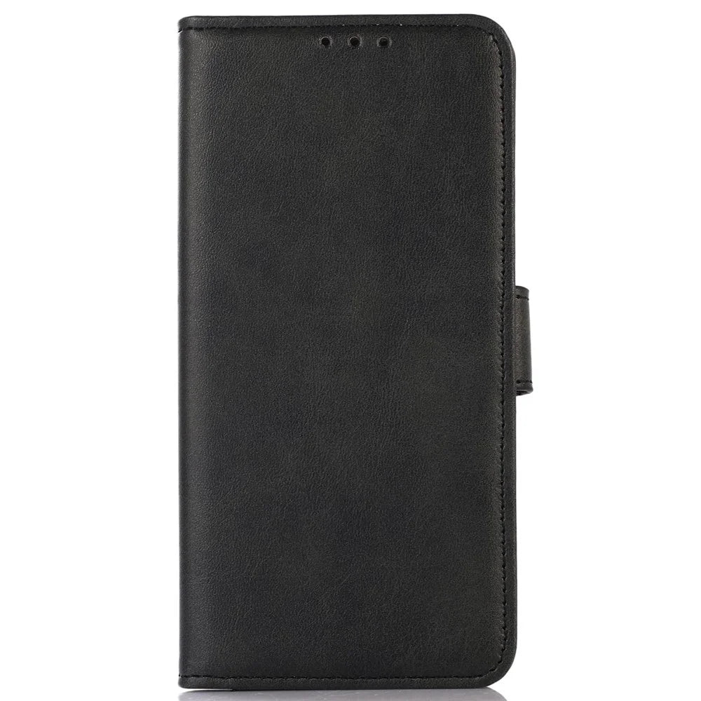 For iPhone 16 Case Cowhide Texture Leather Wallet Phone Cover with Magnetic Clasp - Black - 6