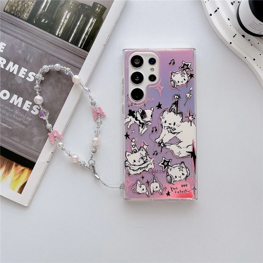 For Samsung Galaxy S23 Ultra Case Pet Dog Pattern Laser TPU Phone Cover - Pink - 2