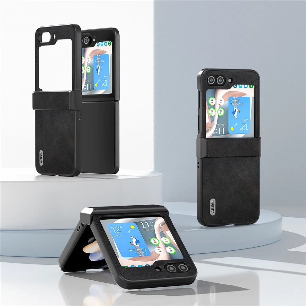ABEEL For Samsung Galaxy Z Flip7 FE 5G / Z Flip6 5G Phone Case Anti-Scratch PU+PC Hinge Protection Cover - Black - 2