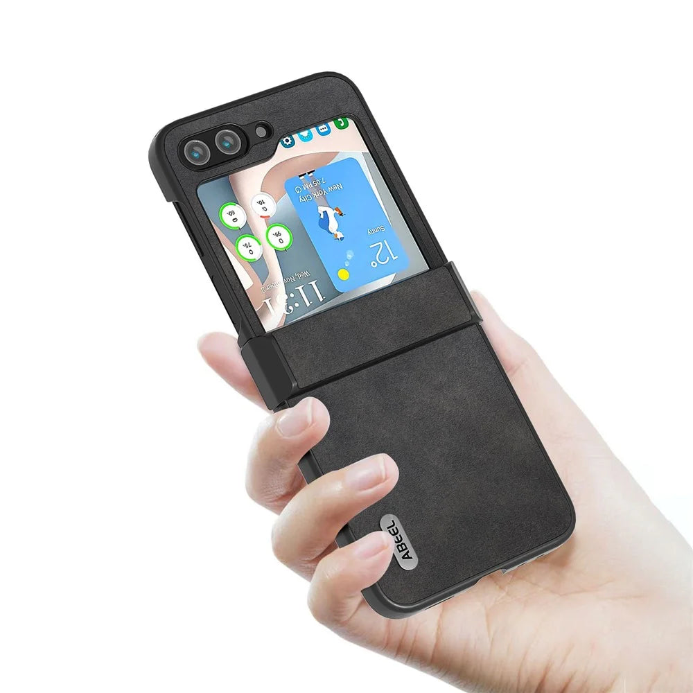ABEEL For Samsung Galaxy Z Flip7 FE 5G / Z Flip6 5G Phone Case Anti-Scratch PU+PC Hinge Protection Cover - Black - 3