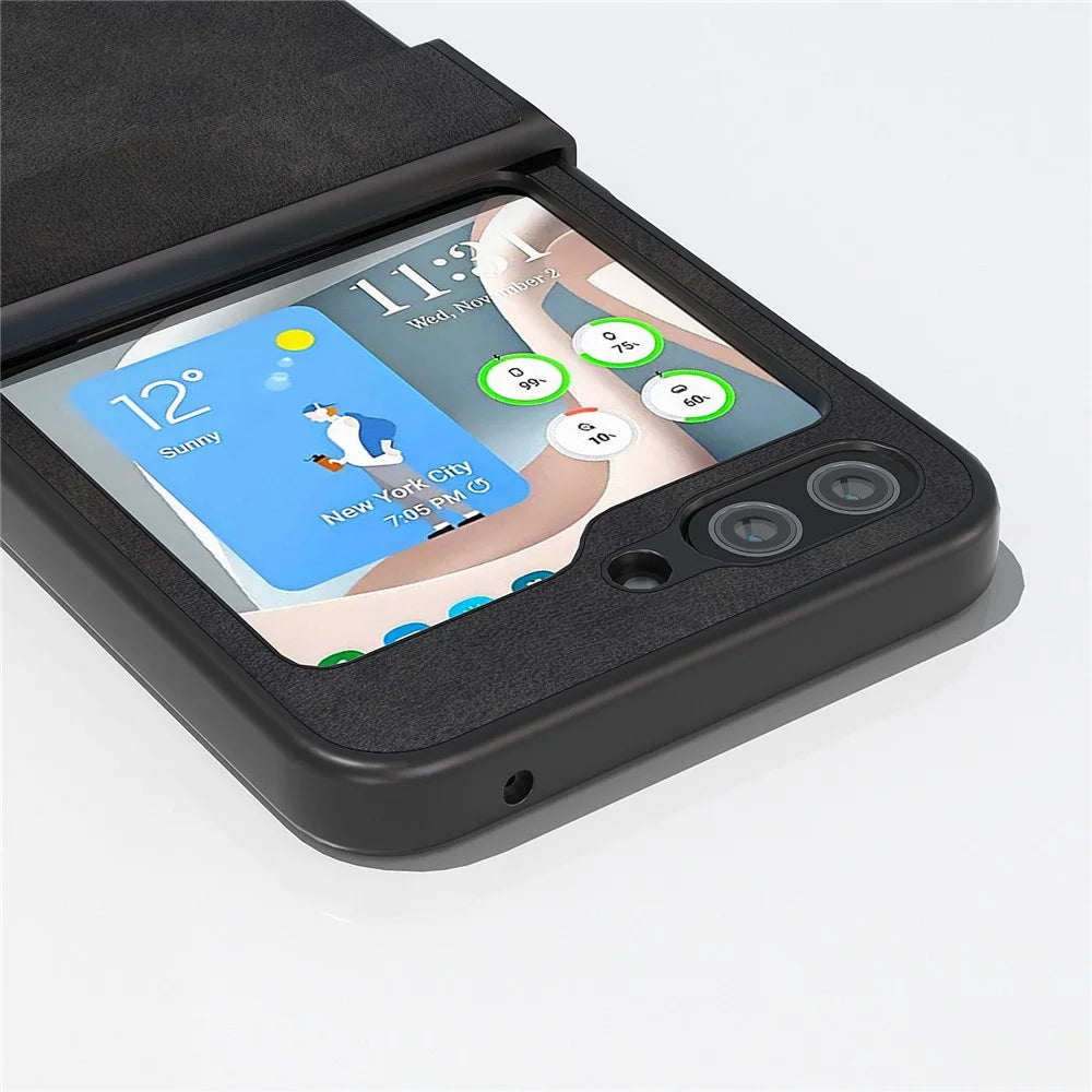 ABEEL For Samsung Galaxy Z Flip7 FE 5G / Z Flip6 5G Phone Case Anti-Scratch PU+PC Hinge Protection Cover - Black - 5