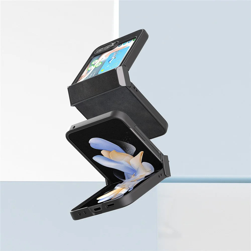 ABEEL For Samsung Galaxy Z Flip7 FE 5G / Z Flip6 5G Phone Case Anti-Scratch PU+PC Hinge Protection Cover - Black - 6