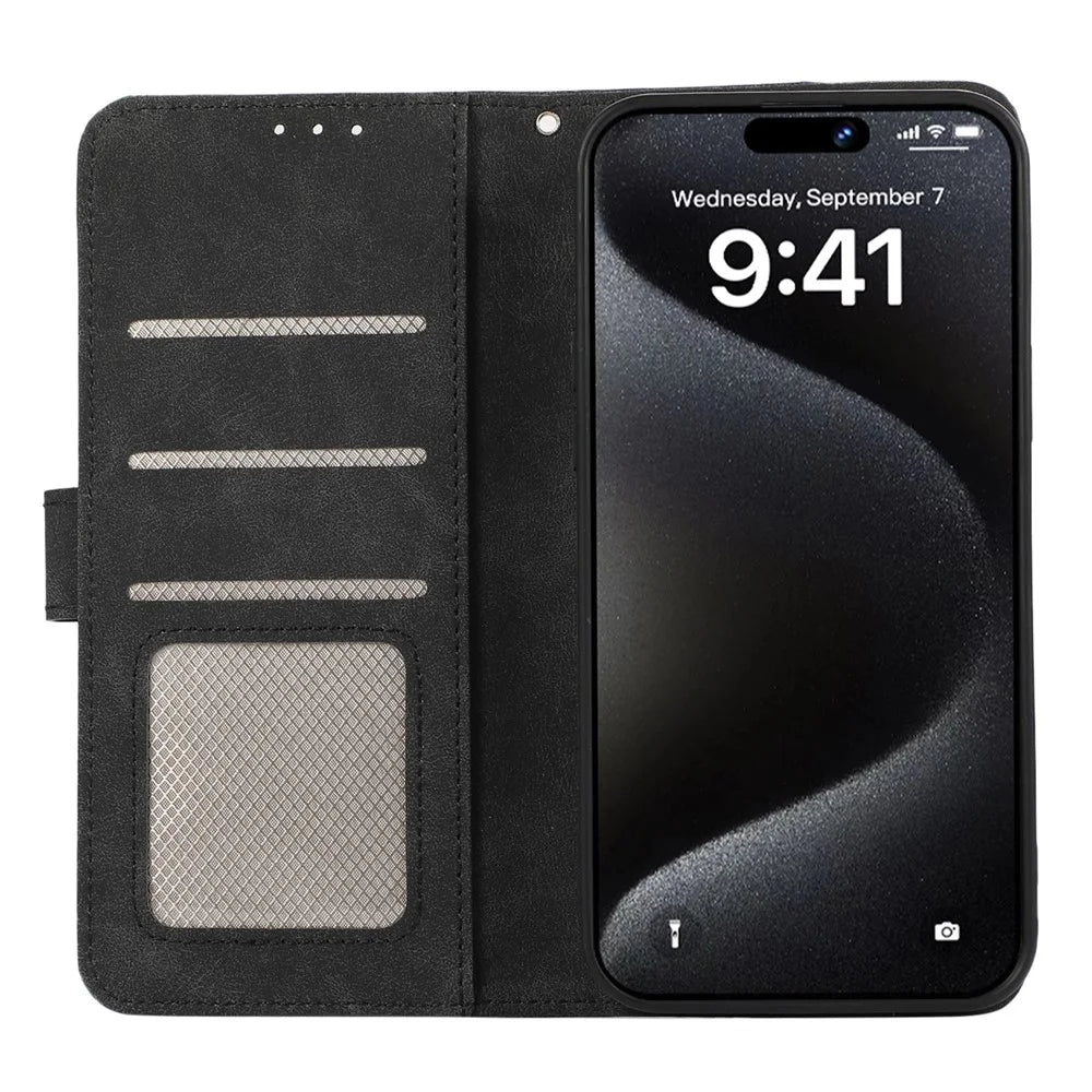 ABEEL For iPhone 16 Case Color Splicing Leather Flip Phone Cover RFID Blocking - Black - 2