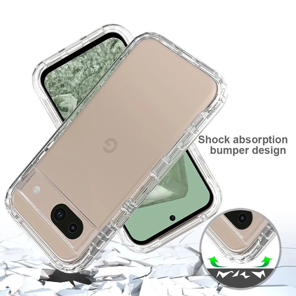 For Google Pixel 8a Case Built-In PET Screen Protector PC+TPU Full Body Shockproof Phone Cover - Transparent - 4