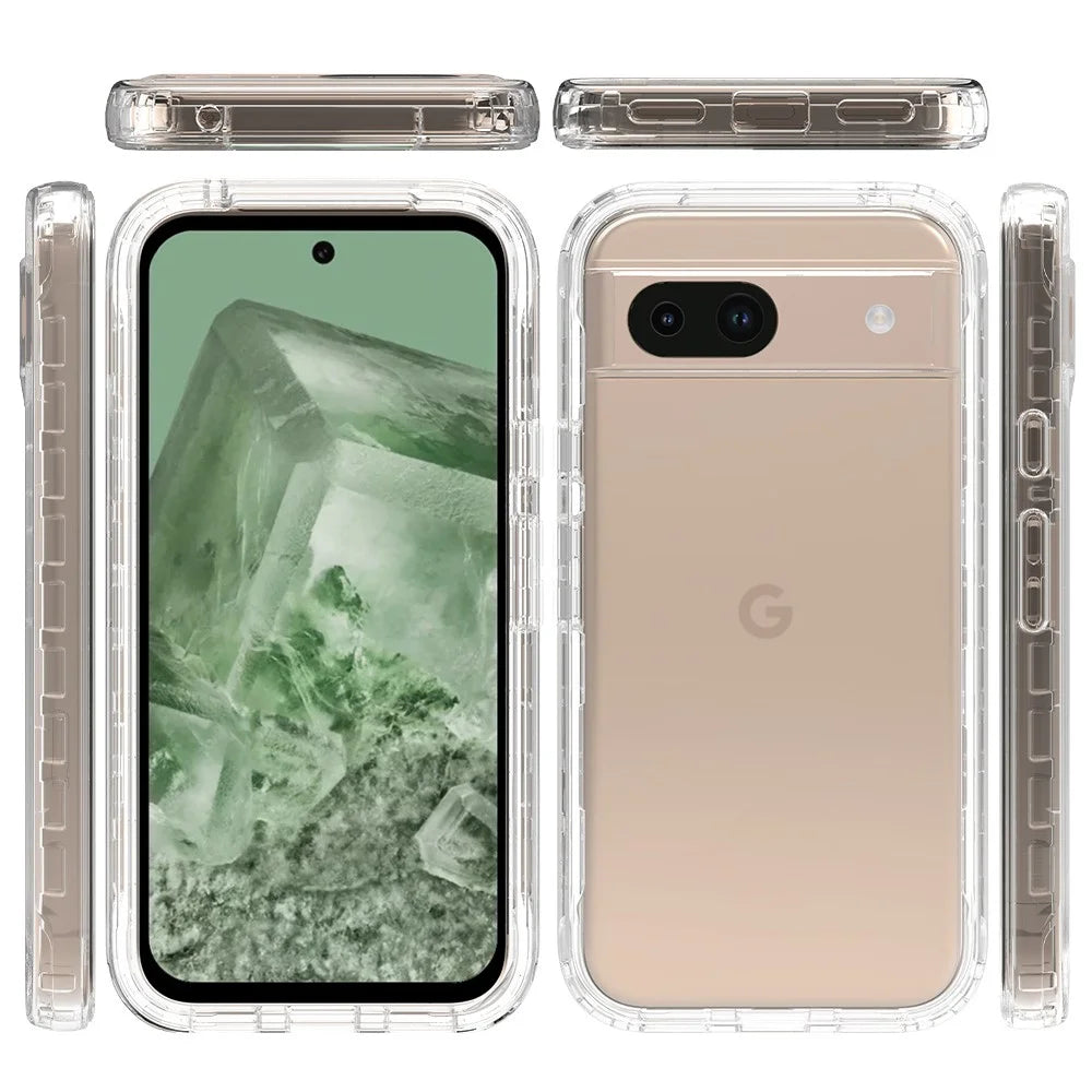 For Google Pixel 8a Case Built-In PET Screen Protector PC+TPU Full Body Shockproof Phone Cover - Transparent - 5