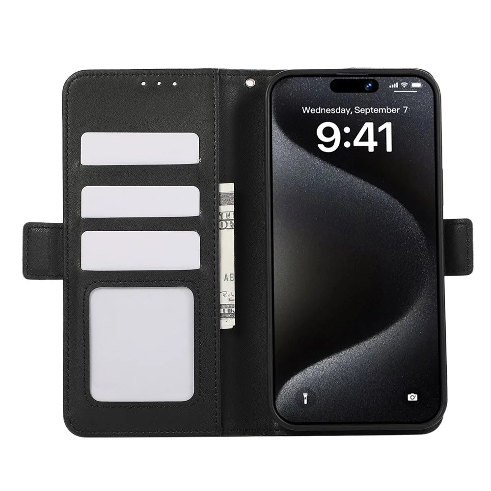 ABEEL For iPhone 16 Pro Leather Case RFID Blocking Phone Cover with Dual Magnetic Clasps - Black - 2