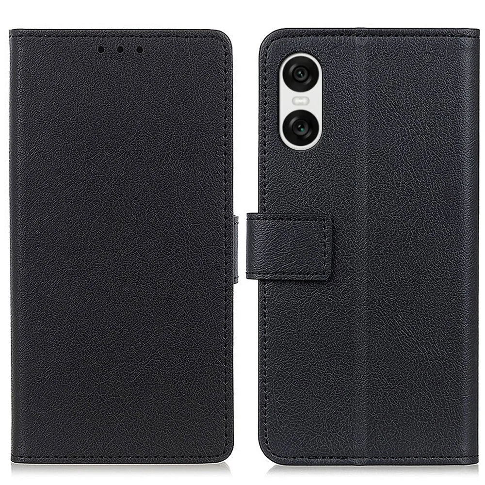 For Sony Xperia 10 VI Case Leather Wallet Anti-Shock Phone Stand Cover - Black - 1
