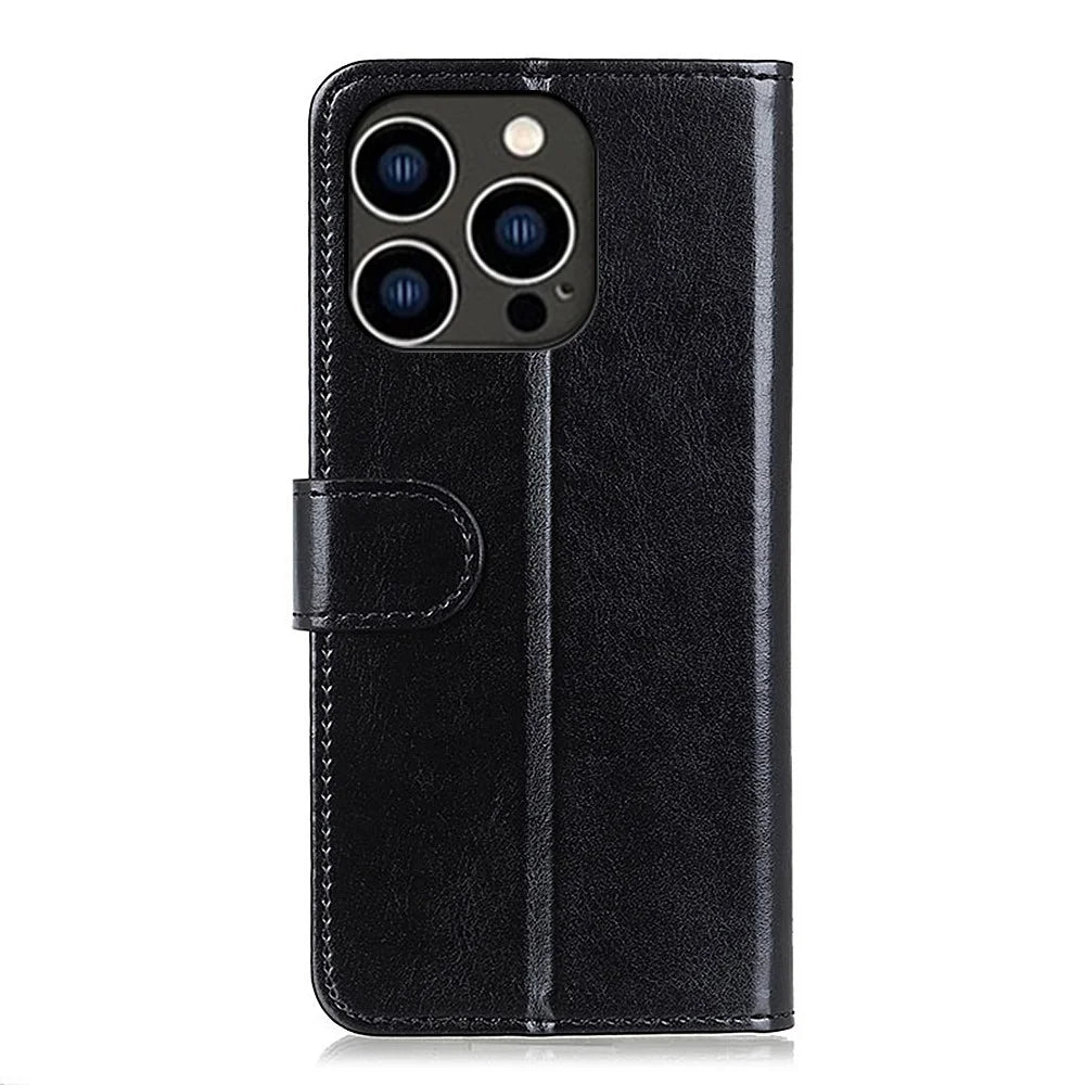 For iPhone 16 Pro Max Wallet Case Crazy Horse Texture Leather Phone Cover - Black - 6