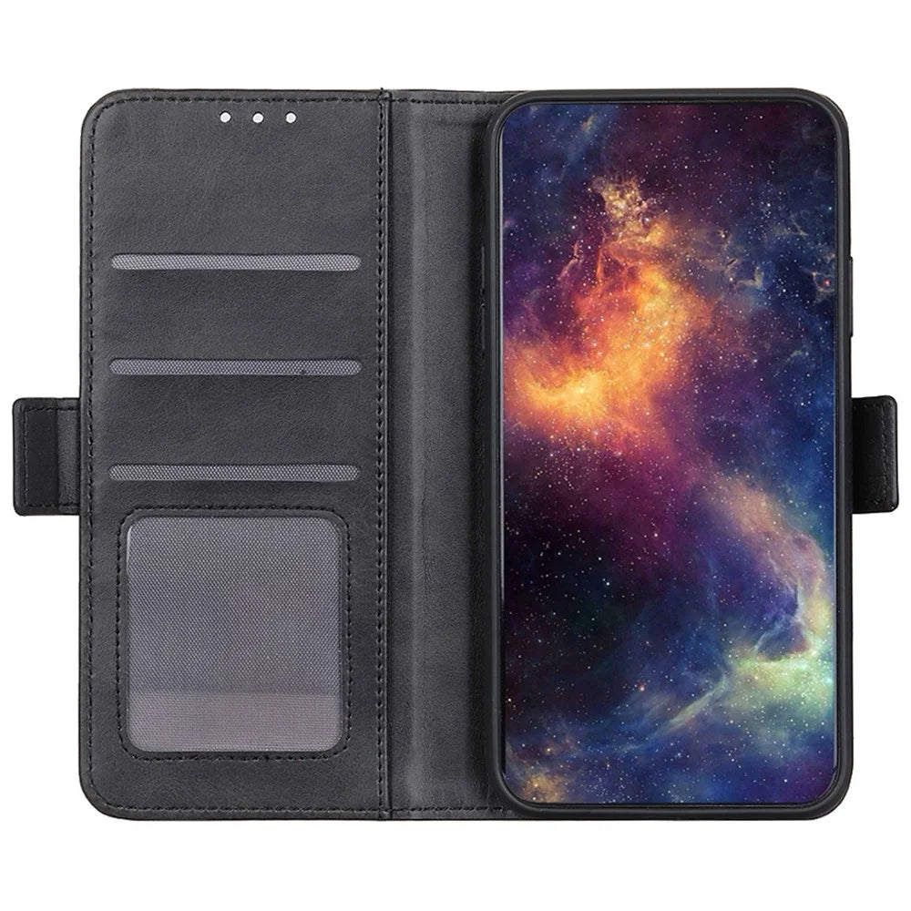 For Sony Xperia 10 VI Case PU Leather Wallet Phone Cover Cowhide Texture - Black - 2