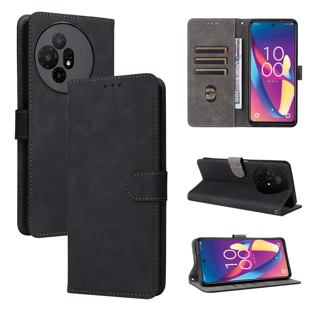 For TCL 50 XL 5G Case RFID Blocking Leather Wallet Stand Feature Phone Cover - Black - 6