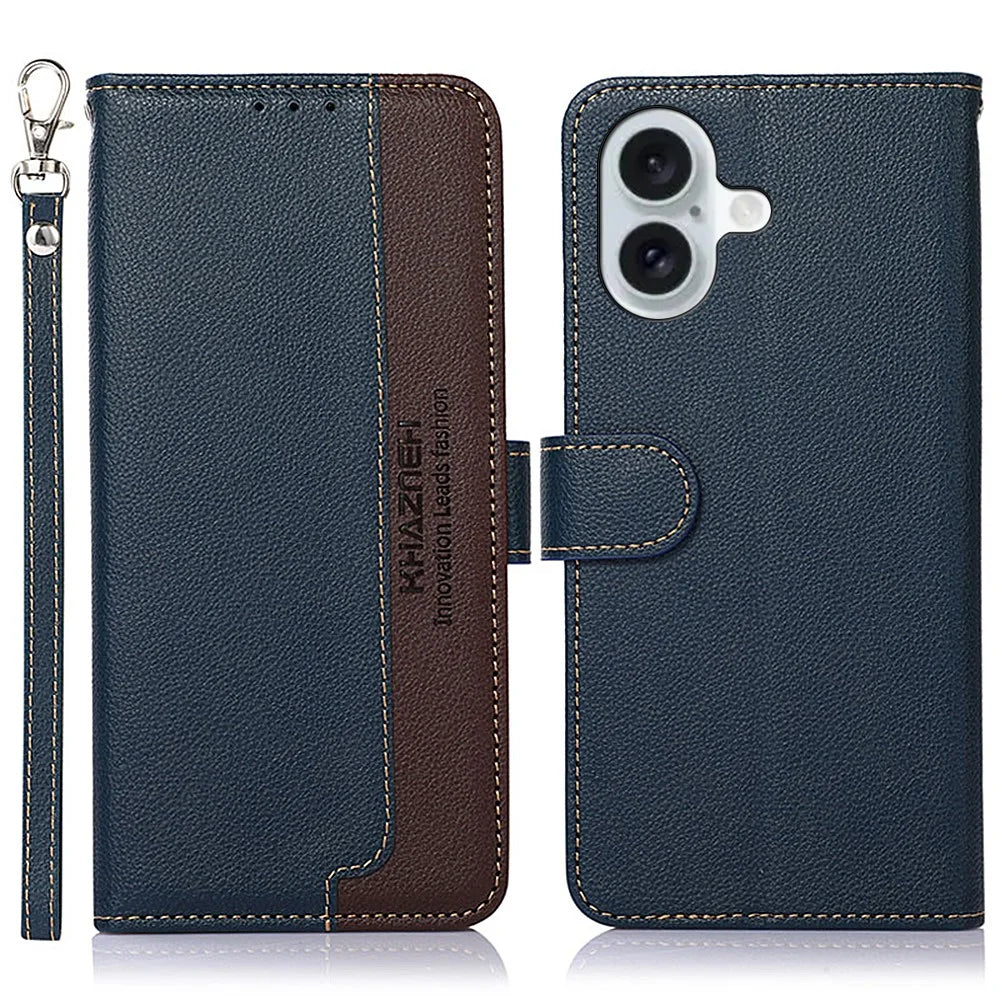 KHAZNEH For iPhone 16 Plus Case RFID Blocking Stand Leather Wallet Phone Cover - Blue - 1