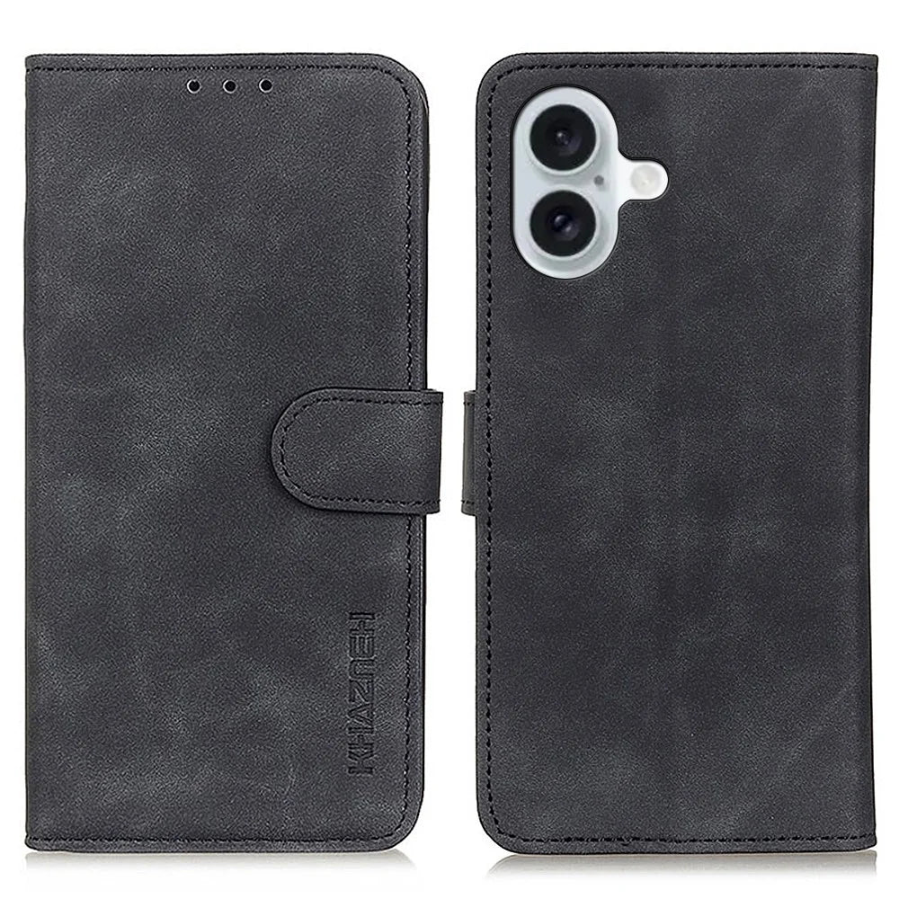 KHAZNEH For iPhone 16 Plus Case Retro Leather Cash / Card Holder Phone Cover - Black - 1