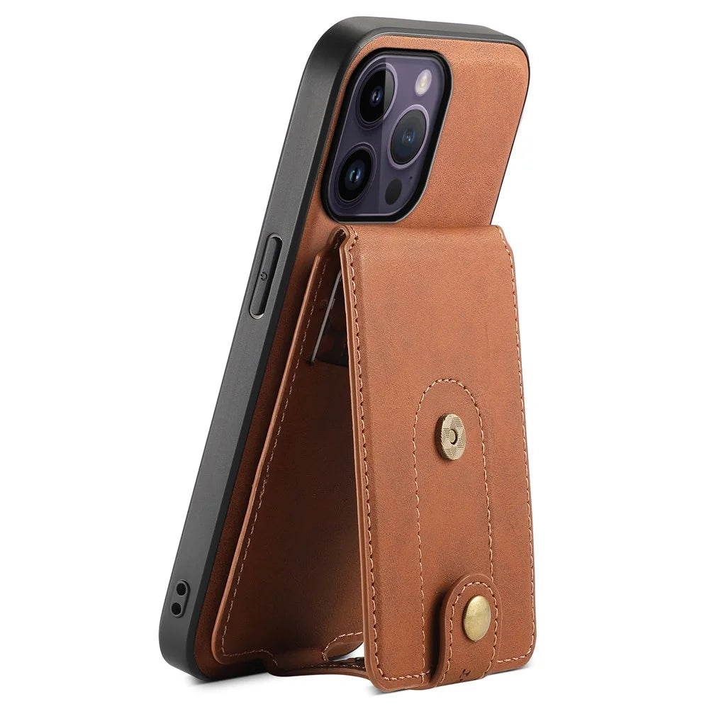 DENIOR D14 For iPhone 14 Pro Max Magnetic Case Card Bag Detachable Leather Phone Back Cover - Brown - 2