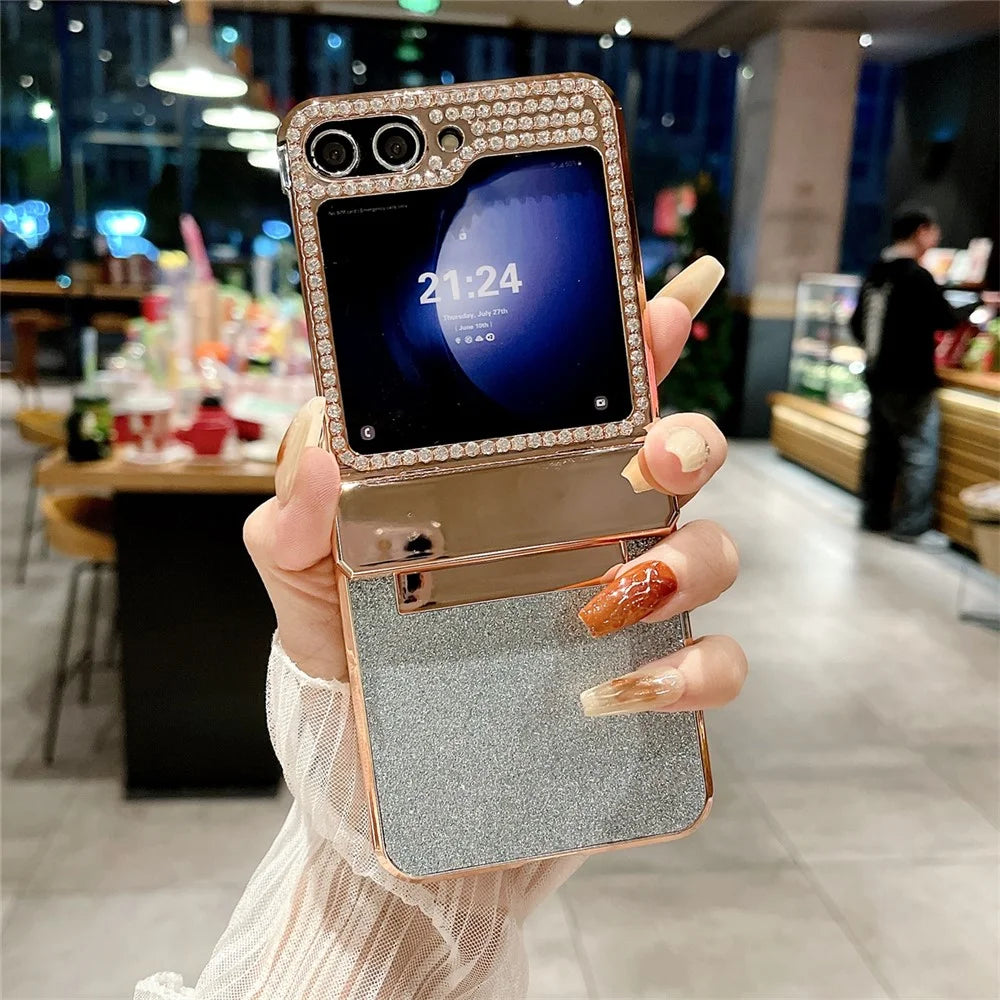 For Samsung Galaxy Z Flip7 FE 5G / Z Flip6 5G / Z Flip5 5G Case Rhinestones Decor Hard PC Folding Phone Cover - Blue - 2