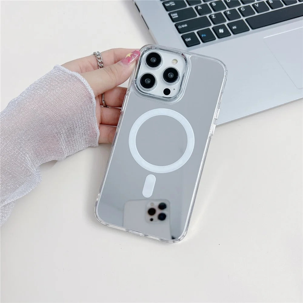 For iPhone 14 Pro Max Compatible with MagSafe Phone Case Mirror Surface TPU+PC+Acrylic Cover - 4