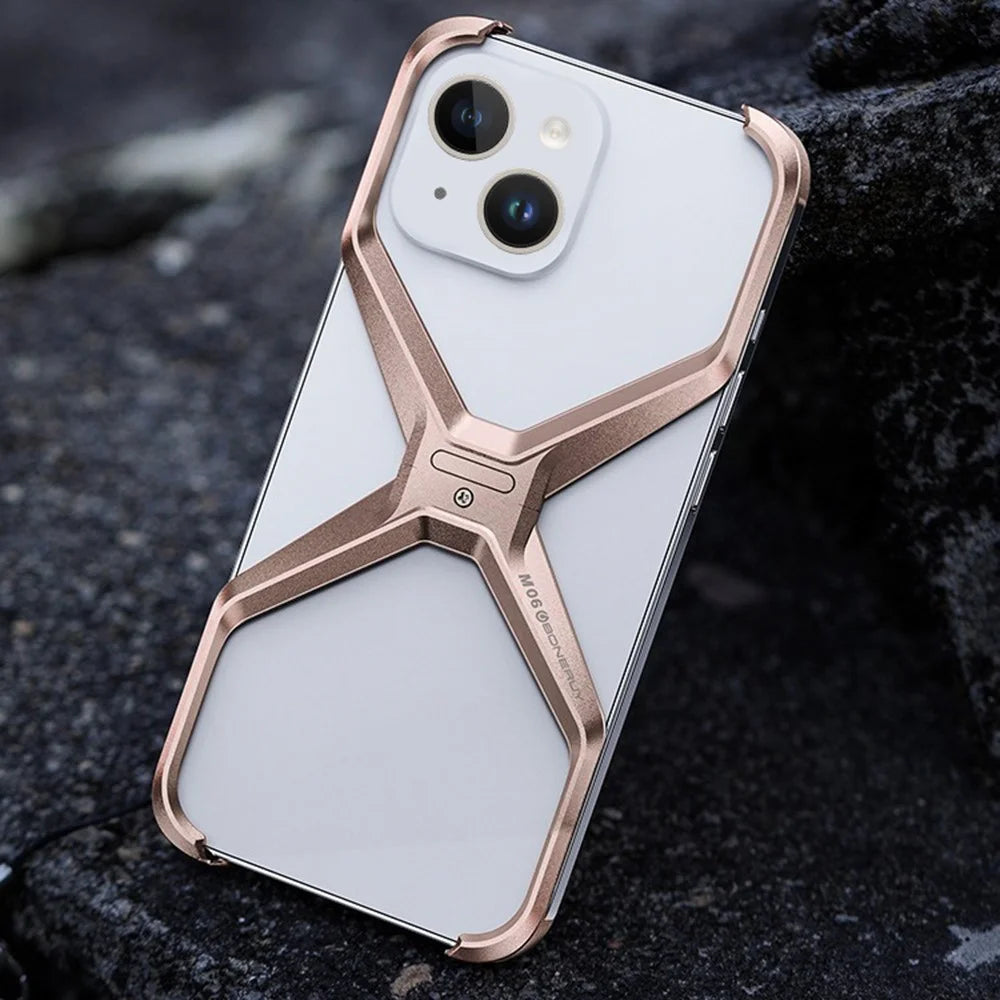 For iPhone 15 Bumper Case No Frame Aluminium Alloy X-Shape Phone Cover - Dark Grey - 7