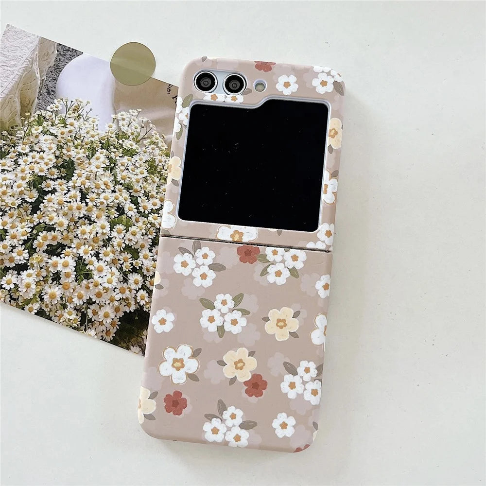For Samsung Galaxy Z Flip5 5G Glittery Powder Phone Case PC Phone Shell with Long Strap - Flower / Brown - 2