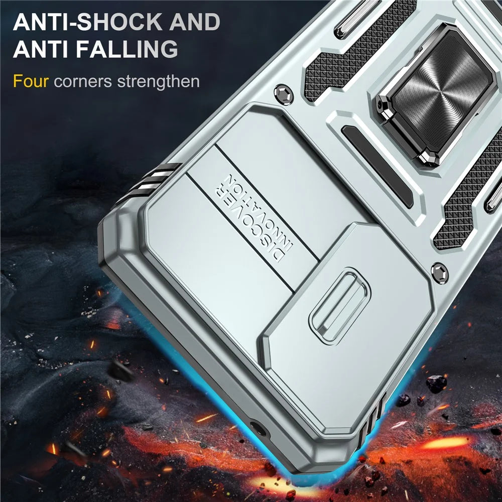 Armor Series For Samsung Galaxy A35 5G / A55 5G Kickstand Case Slide Lens Protection PC+TPU Phone Cover - Grey - 2