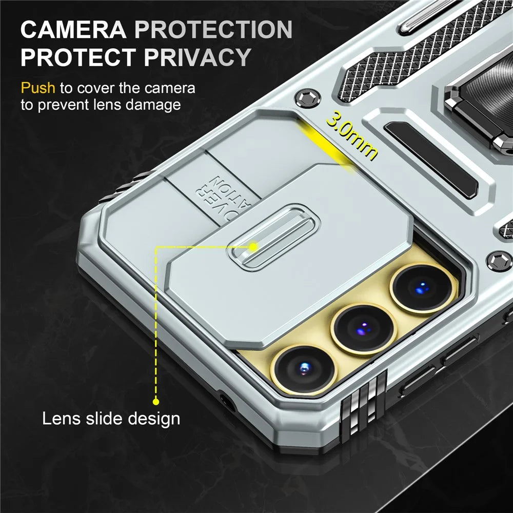 Armor Series For Samsung Galaxy A35 5G / A55 5G Kickstand Case Slide Lens Protection PC+TPU Phone Cover - Grey - 5