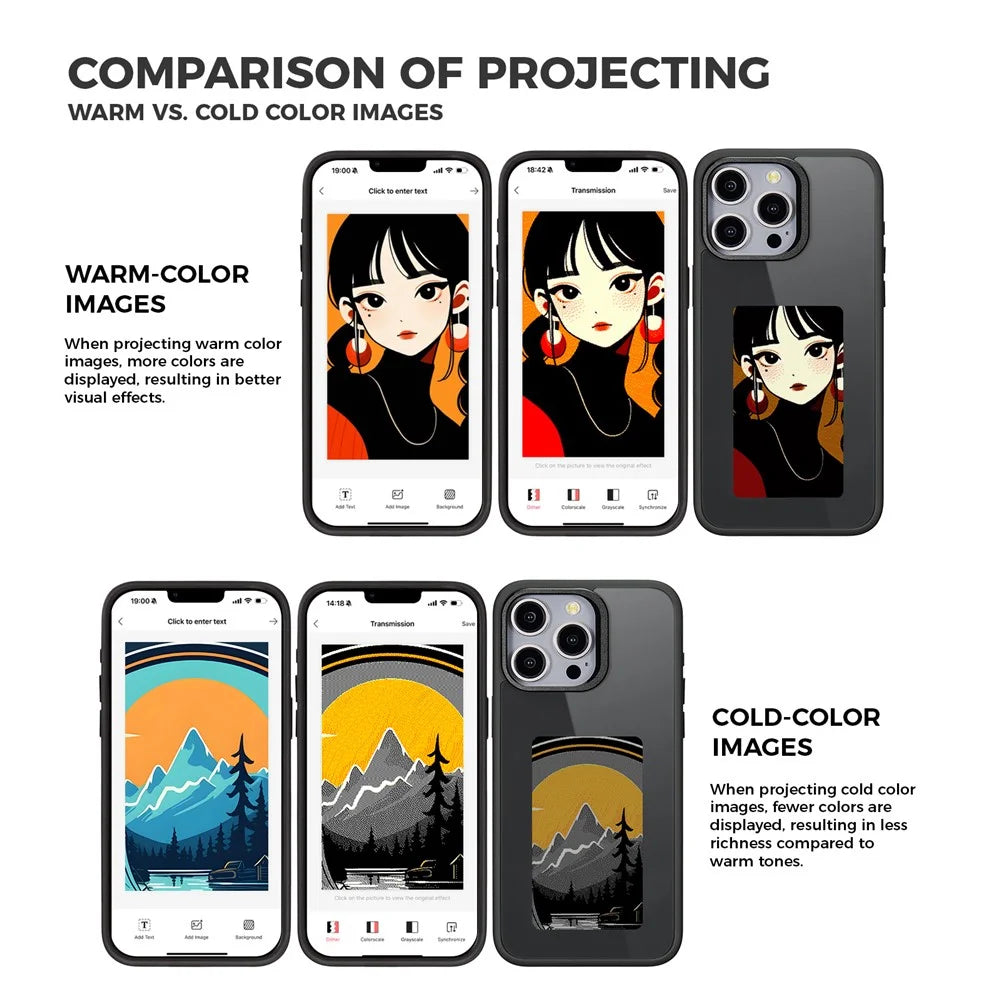 For iPhone 13 Pro E Ink Cover 4-Color Display Phone Case NFC Projection Customized Pattern - Black - 4