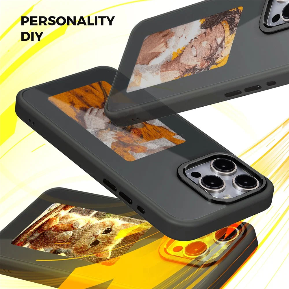 For iPhone 13 Pro E Ink Cover 4-Color Display Phone Case NFC Projection Customized Pattern - Black - 5