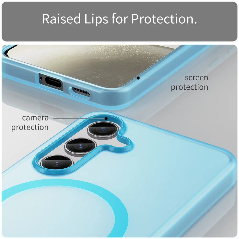 For Samsung Galaxy S25+ / S24+ Magnetic Case TPU + PC Translucent Frost Back Phone Cover - Blue - 4