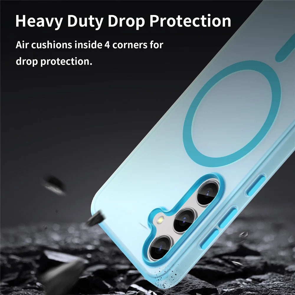 For Samsung Galaxy S25+ / S24+ Magnetic Case TPU + PC Translucent Frost Back Phone Cover - Blue - 7