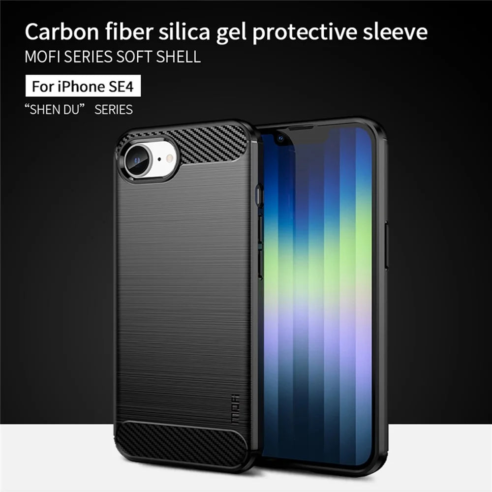 MOFI JK TPU Series-1 For iPhone 17e / 16e Case Carbon Fiber Design Flexible TPU Phone Cover - Black - 2