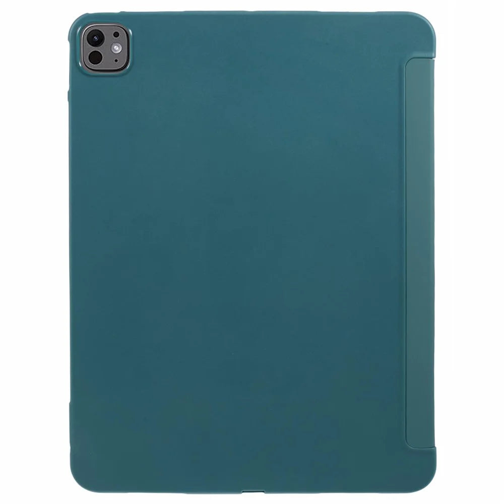 For iPad Pro 13 (2024) Case PU Leather Tri-Fold Stand Tablet Cover Auto Wake / Sleep - Midnight Green - 2